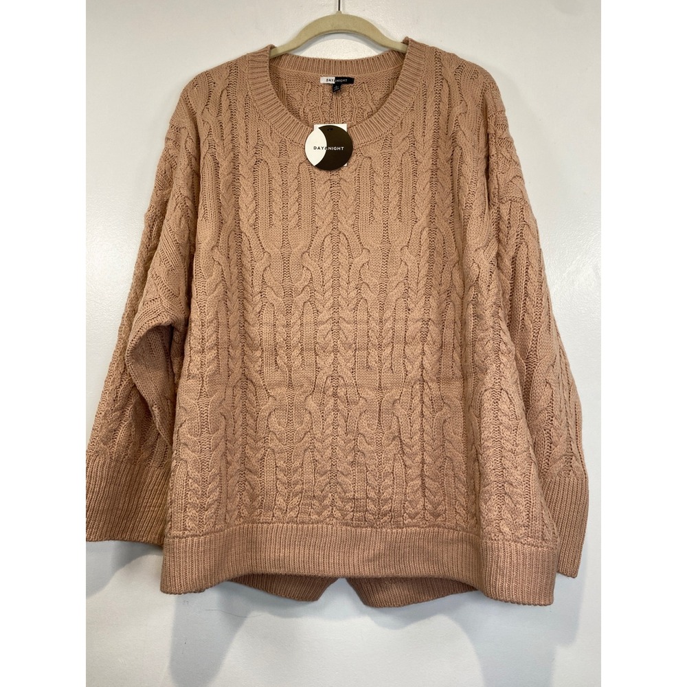 Day & Night Cable Knit Sweater Oversized Pullover Long Sleeve Top Large